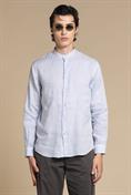 COREANA COLLAR L/S SLIM 100% LINEN F/D E/W SKY