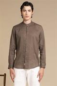 COREANA COLLAR L/S SLIM 100% LINEN F/D E/W MUD