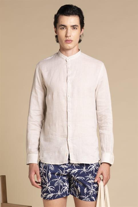 COREANA COLLAR L/S SLIM 100% LINEN F/D E/W ECRU