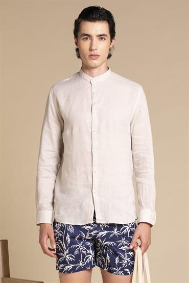 COREANA COLLAR L/S SLIM 100% LINEN F/D E/W ECRU