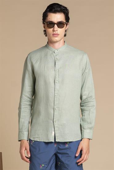 COREANA COLLAR L/S SLIM 100% LINEN F/D E/W ACQUA