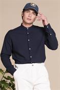 COREANA COLLAR L/S SLIM SOFT SEERSUCKER NAVY