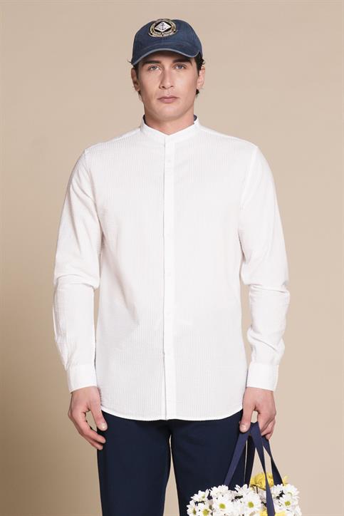 COREANA COLLAR L/S SLIM SOFT SEERSUCKER WHITE