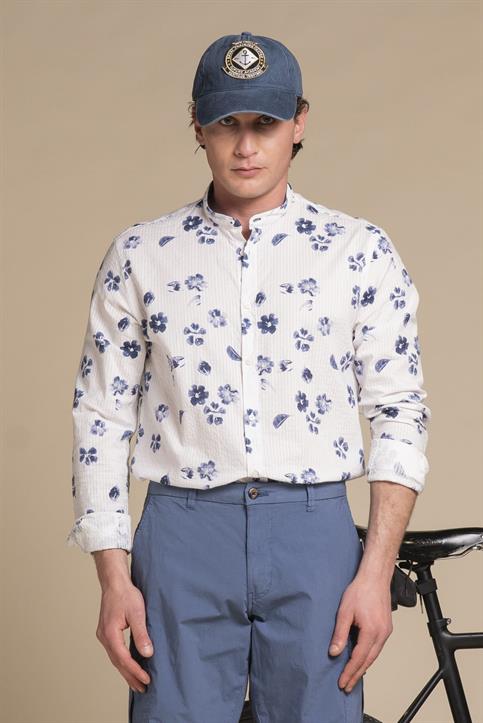 COREANA COLLAR L/S SLIM SOFT SEERSUCKER WHITE