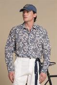 ITALIAN COLLAR L/S SLIM SOFT LINEN/COTTON NAVY