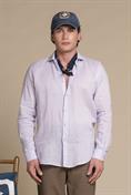 FRENCH COLLAR L/S SLIM 100% LINEN F/D E/W LILAC