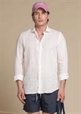 FRENCH COLLAR L/S SLIM 100% LINEN F/D E/W WHITE