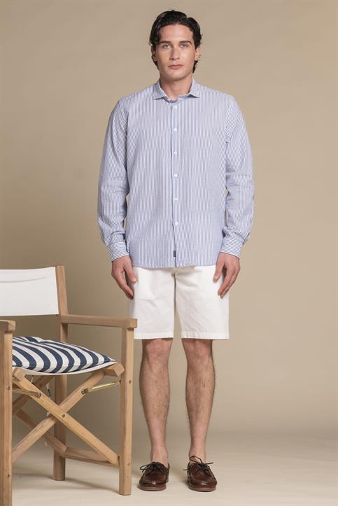 FRENCH COLLAR L/S SLIM SEERSUCKER Y/D LT.BLUE STRIPE