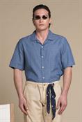 BOWLING SHIRT S/S COMF.DENIM SLUB G/W BLUE
