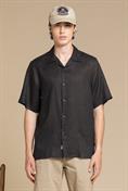 BOWLING SHIRT S/S COMF.100% LINEN F/D E/W BLACK