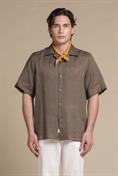 BOWLING SHIRT S/S COMF.100% LINEN F/D E/W MUD