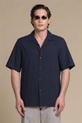 BOWLING SHIRT S/S COMF.SEERSUCKER Y/D NAVY