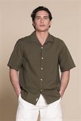 BOWLING SHIRT S/S COMF.SEERSUCKER Y/D MIL.GREEN