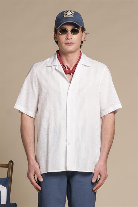 BOWLING SHIRT S/S COMF.SEERSUCKER Y/D WHITE