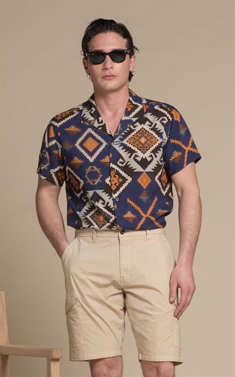 BOWLING SHIRT S/S COMF.SOFT VISCOSE ROYAL