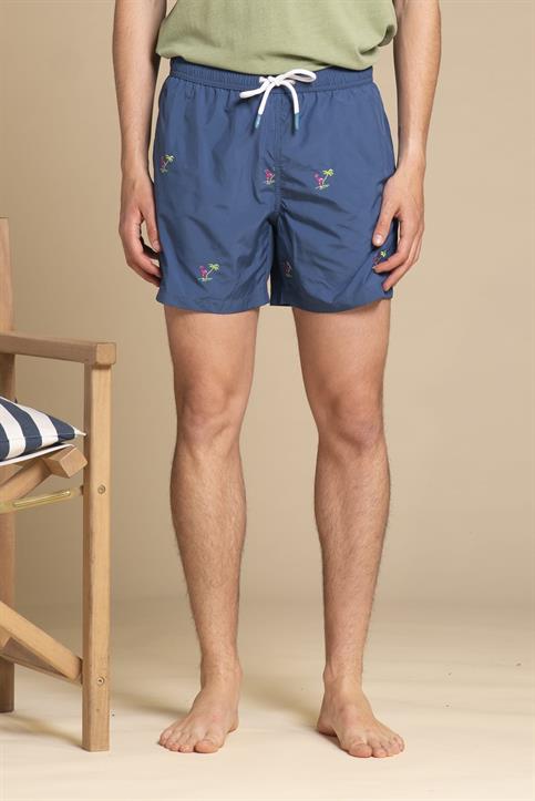 SWIMMING TRUNKS POLY.ALL EMBROIDERY BLUE