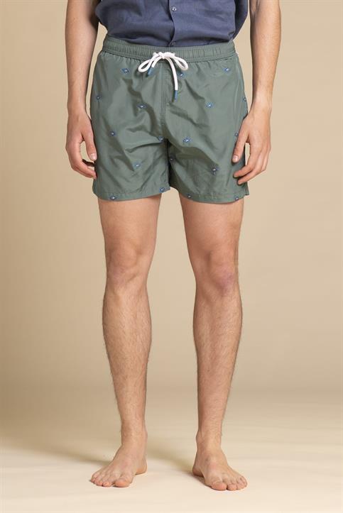 SWIMMING TRUNKS POLY.ALL EMBROIDERY GREEN