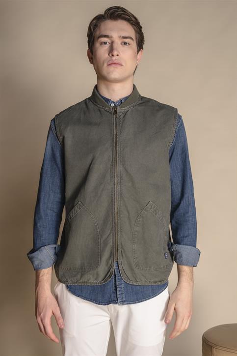 GILET ZIP CANVAS F/D MIL.GREEN