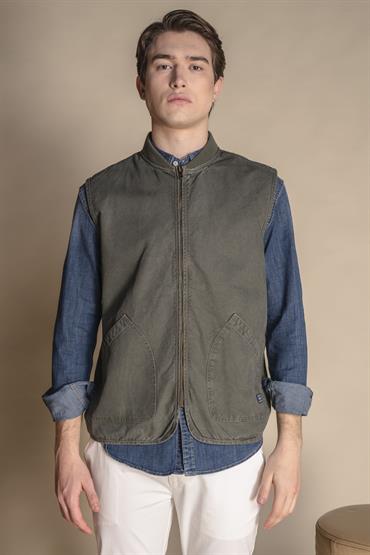 GILET ZIP CANVAS F/D MIL.GREEN