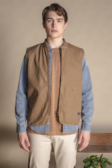 GILET ZIP CANVAS F/D BEIGE
