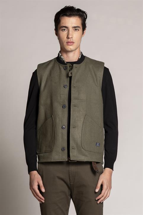 GILET BTN MIX. BOILED WOOL MIL.GREEN