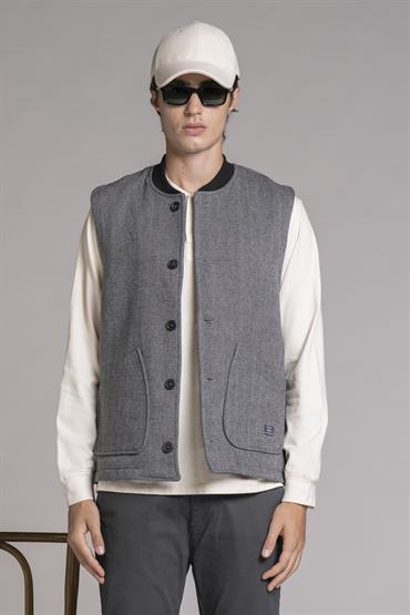 GILET BTN MIX. BOILED WOOL GREY