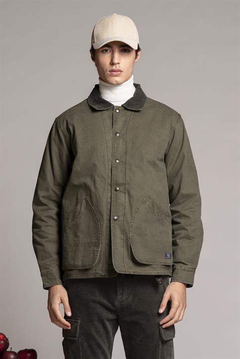 JKT 2 PKT CANVAS F/D STONE WASHED MIL.GREEN