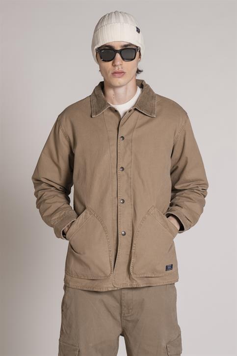 JKT 2 PKT CANVAS F/D STONE WASHED BEIGE