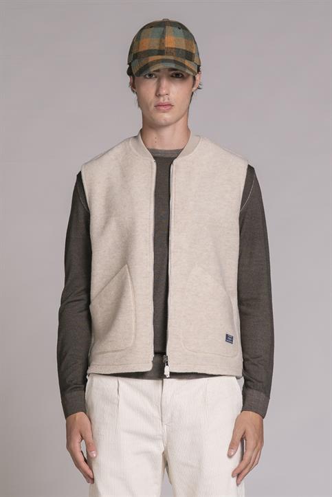 GILET ZIP MIX.BOILED WOOL ECRU