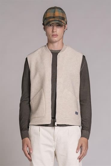 GILET ZIP MIX.BOILED WOOL ECRU