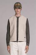 GILET ZIP MIX.BOILED WOOL ECRU