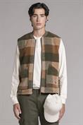 GILET ZIP MIX.BOILED WOOL MILITARY CHECK