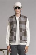 GILET ZIP MIX.BOILED WOOL TORTORA CHECK