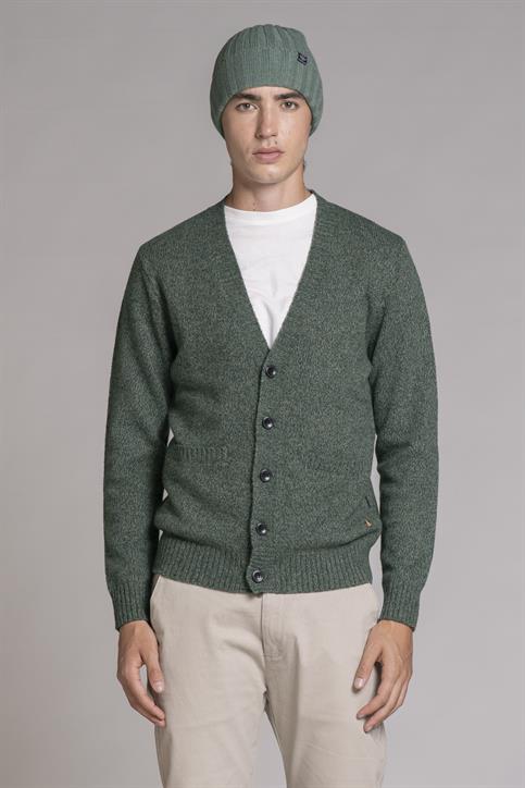 CARDIGAN BTN MOULINE'DK GREEN