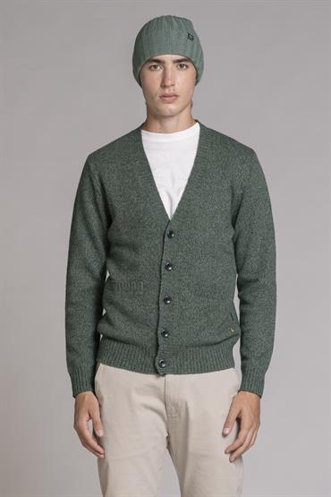 CARDIGAN BTN MOULINE'DK GREEN