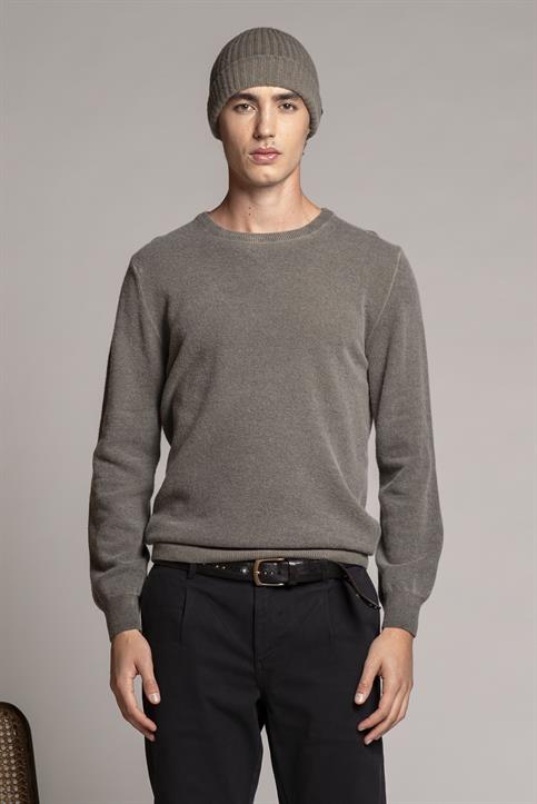 ROUND NECK MIXED WOOL COLD DYED COFFEE