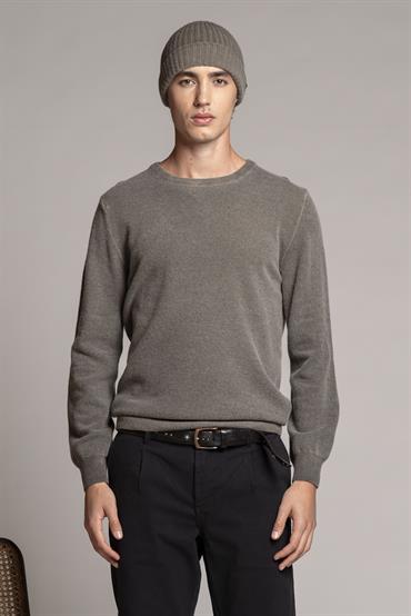 ROUND NECK MIXED WOOL COLD DYED COFFEE