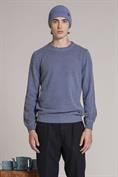ROUND NECK MIXED WOOL COLD DYED DENIM
