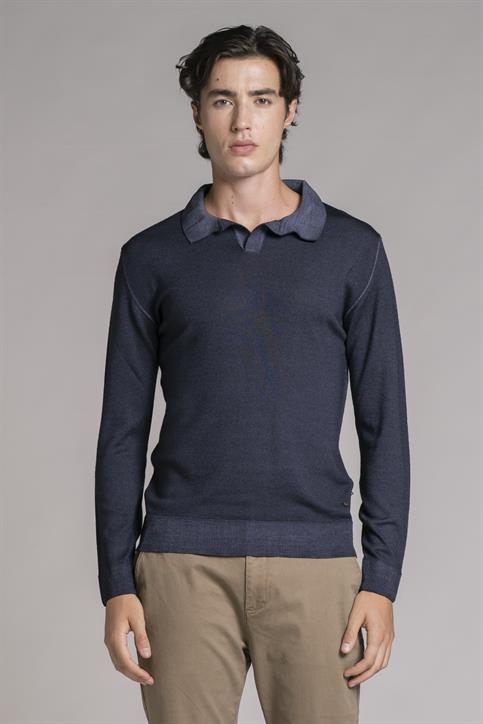 POLO NECK SKIPPER MERINOS ACID WASH DK.BLUE