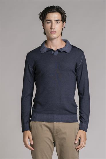 POLO NECK SKIPPER MERINOS ACID WASH DK.BLUE