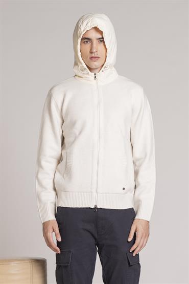 HOODIE ZIP MIXED VISCOSE OFF WHITE