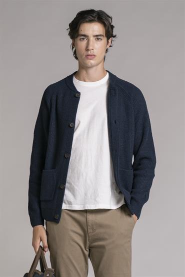 BOMBER BTN SWEATER LAMBSWOOL NAVY