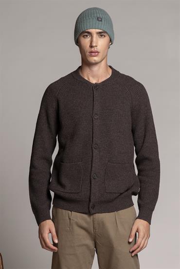 BOMBER BTN SWEATER LAMBSWOOL BROWN