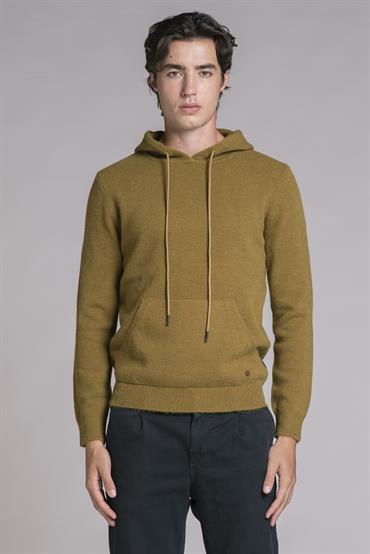 HOODIE NECK MIXED WOOL KAKI