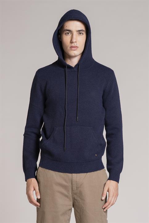HOODIE NECK MIXED WOOL NAVY