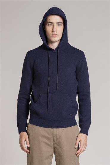 HOODIE NECK MIXED WOOL NAVY