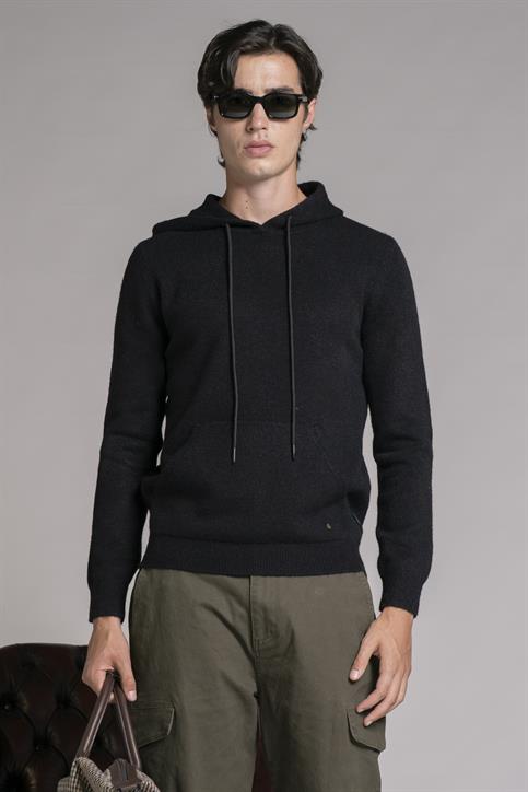 HOODIE NECK MIXED WOOL BLACK