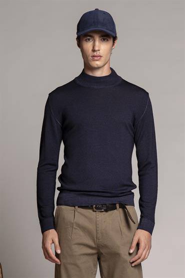 VOLCANO NECK MERINOS ACID WASH DK.BLUE