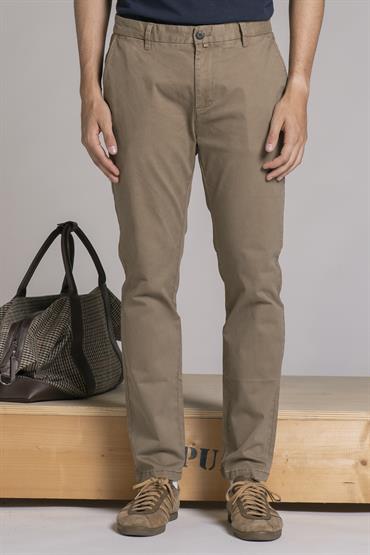 CHINO LONG SLIM TWILL STRETCH F/D MUD