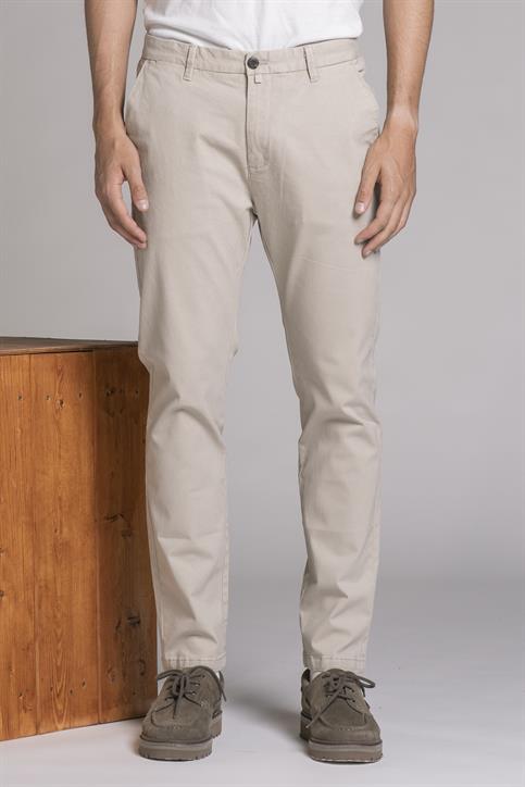 CHINO LONG SLIM TWILL STRETCH F/D BEIGE